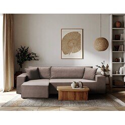 KANAPA ROZKŁADANA NAROŻNIK BRĄZOWY 