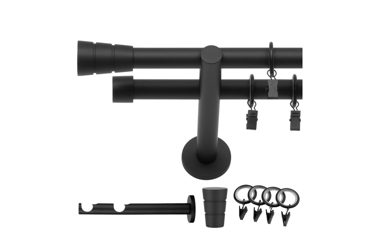 Karnisz podwójny fi 19 czarny mat WALEC