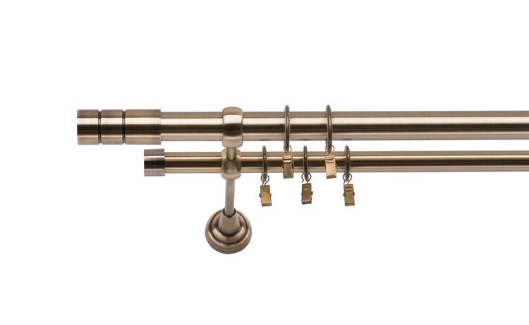Karnisz podwójny fi 25/19 złoto antyk Cylinder