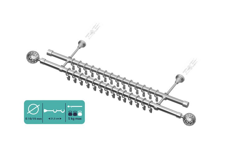 Karnisz podwójny metalowy fi 19 chrom mat Ażur