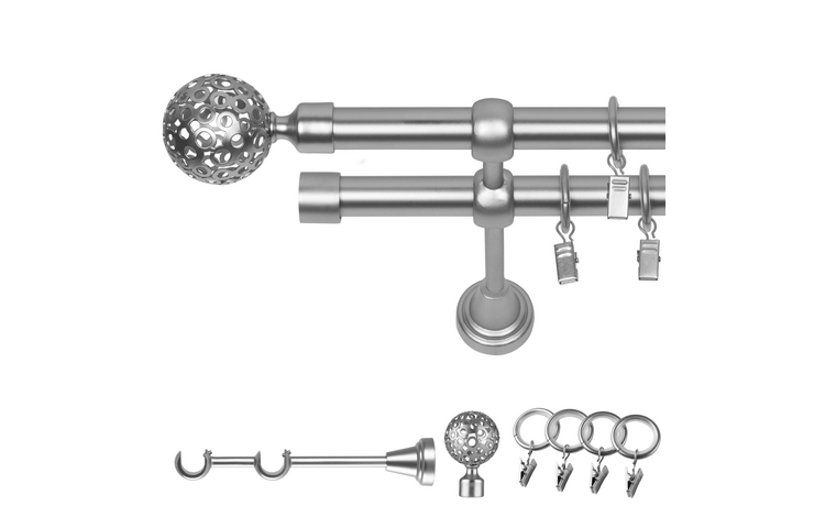 Karnisz podwójny metalowy fi 19 chrom mat Ażur