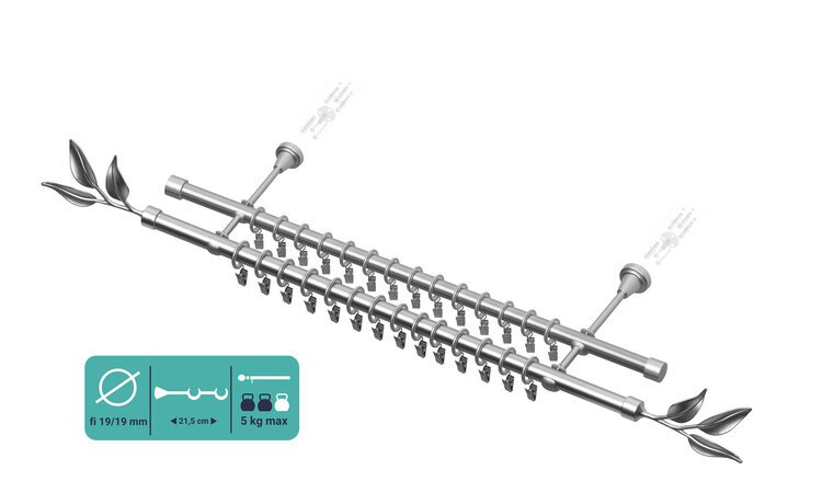Karnisz podwójny metalowy fi 19 chrom mat Bawaro