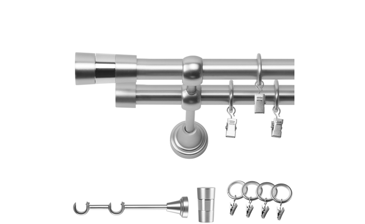 Karnisz podwójny metalowy fi 19 chrom mat Doris