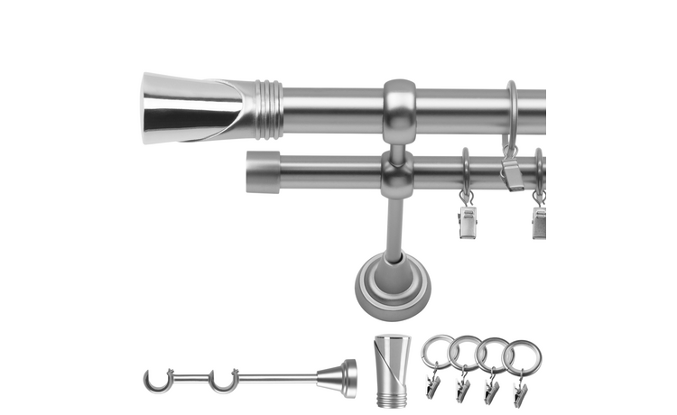 Karnisz podwójny metalowy fi 19 chrom mat Duncan