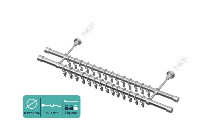 Karnisz podwójny metalowy fi 19 chrom mat Luna