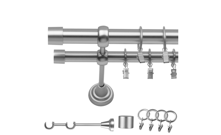 Karnisz podwójny metalowy fi 19 chrom mat Luna