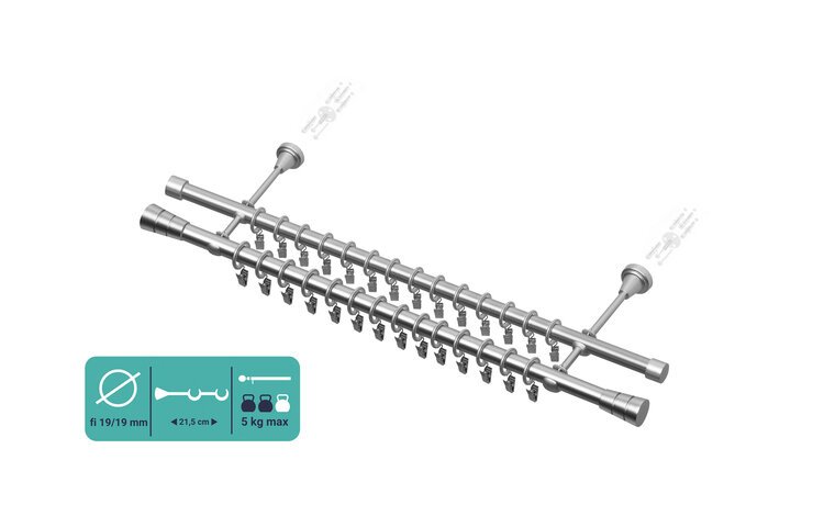 Karnisz podwójny metalowy fi 19 chrom mat Walec