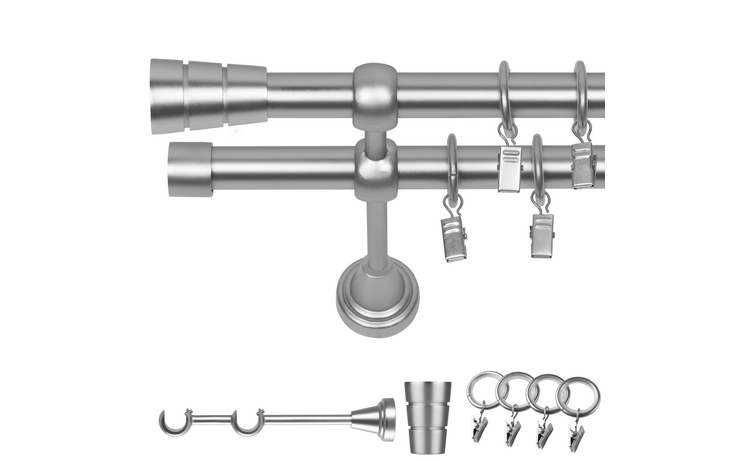 Karnisz podwójny metalowy fi 19 chrom mat Walec