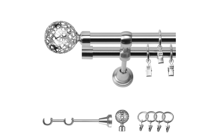 Karnisz podwójny metalowy fi 19 efekt stali Ażur