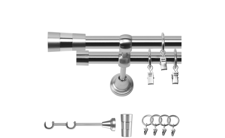 Karnisz podwójny metalowy fi 19 efekt stali Doris