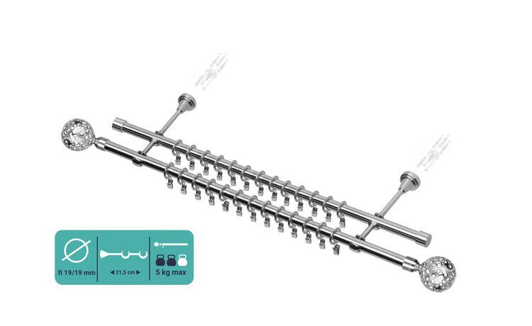 Karnisz podwójny metalowy fi 19 efekt stali Moon