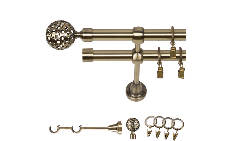 Karnisz podwójny metalowy fi 19 złoto antyk Ażur