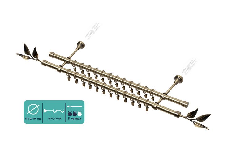 Karnisz podwójny metalowy fi 19 złoto antyk Bawaro