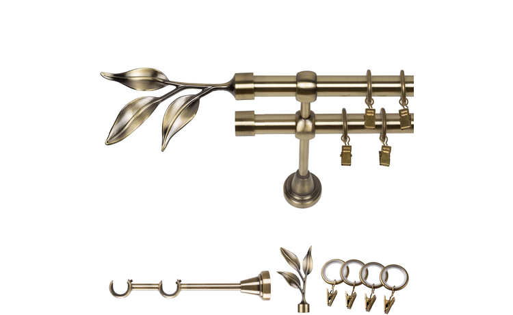 Karnisz podwójny metalowy fi 19 złoto antyk Bawaro