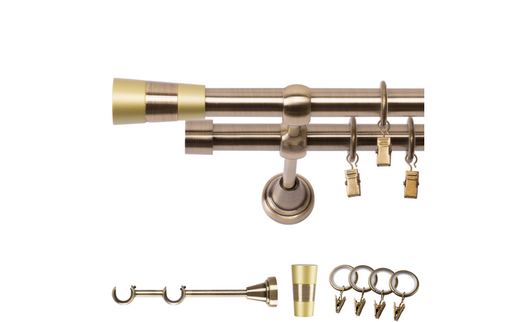 Karnisz podwójny metalowy fi 19 złoto antyk Doris