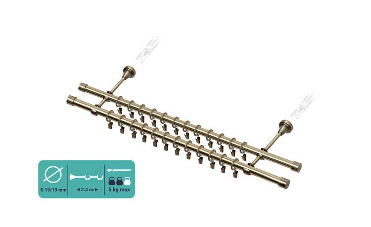 Karnisz podwójny metalowy fi 19 złoto antyk Luna