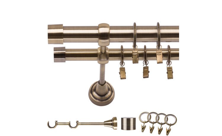 Karnisz podwójny metalowy fi 19 złoto antyk Luna