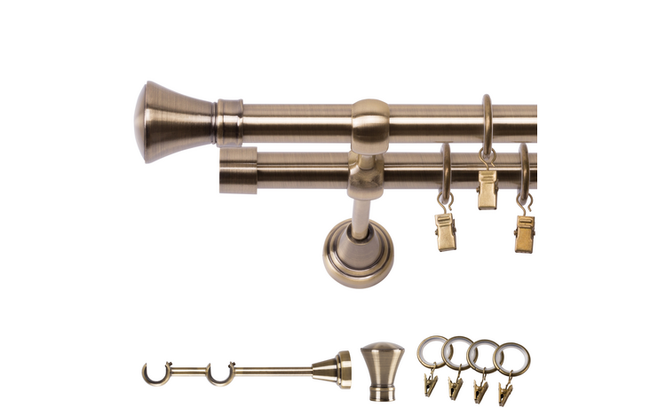 Karnisz podwójny metalowy fi 19 złoto antyk Monako