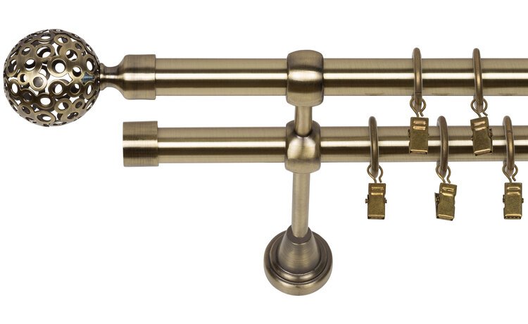 Karnisz podwójny metalowy fi 19 złoto antyk Moon