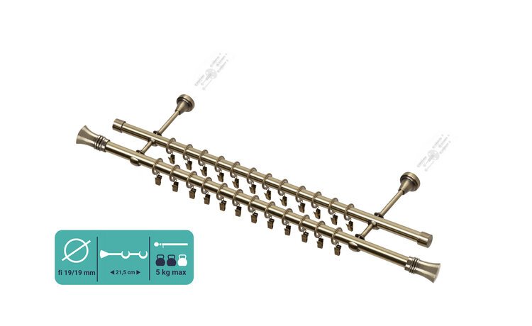 Karnisz podwójny metalowy fi 19 złoto antyk Prince