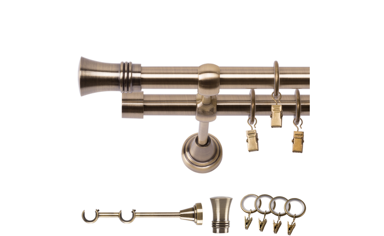 Karnisz podwójny metalowy fi 19 złoto antyk Prince