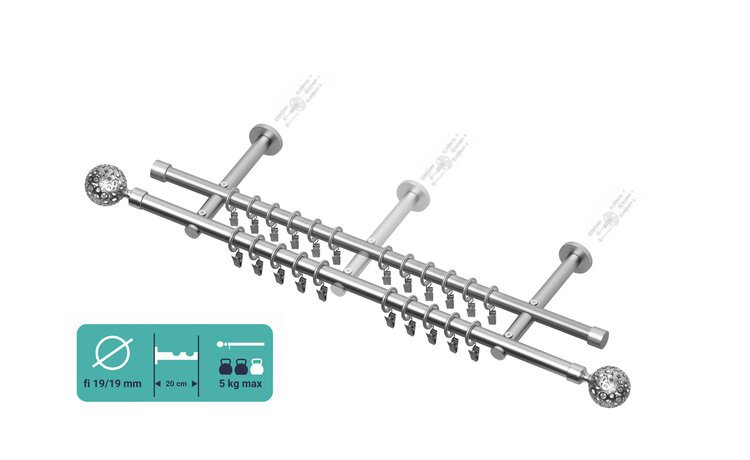Karnisz podwójny nowoczesny fi 19 chrom mat Moon