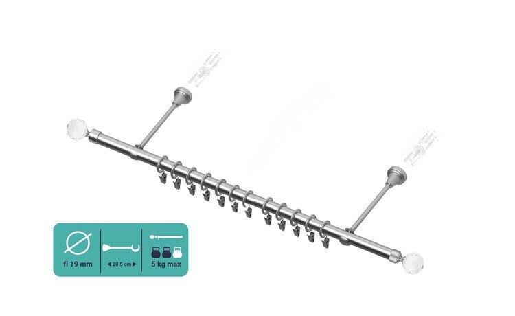 Karnisz pojedynczy metalowy fi 19 chrom mat Belluna