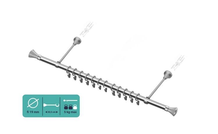 Karnisz pojedynczy metalowy fi 19 chrom mat Monako