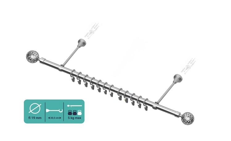 Karnisz pojedynczy metalowy fi 19 chrom mat Moon