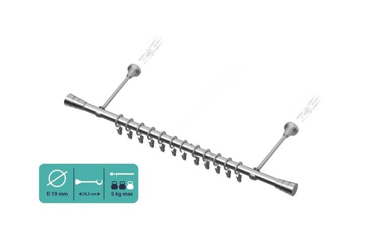 Karnisz pojedynczy metalowy fi 19 chrom mat Walec