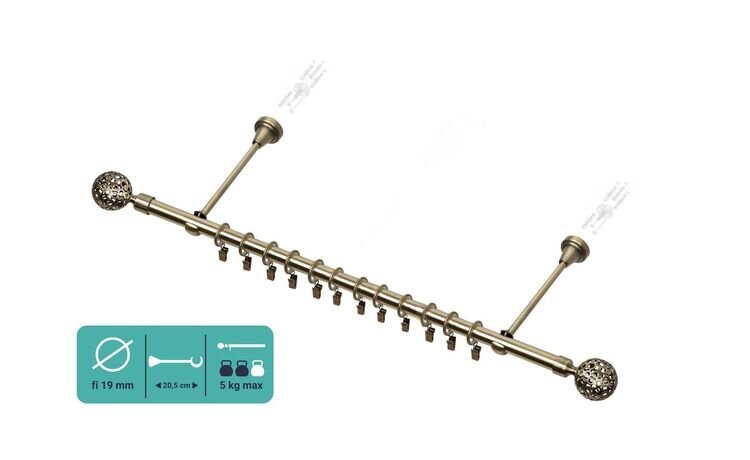 Karnisz pojedynczy metalowy fi 19 złoto antyk Ażur