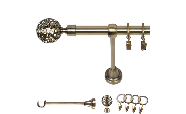 Karnisz pojedynczy metalowy fi 19 złoto antyk Ażur