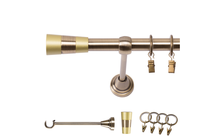 Karnisz pojedynczy metalowy fi 19 złoto antyk Doris