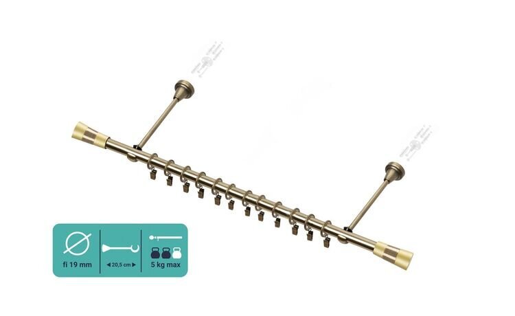 Karnisz pojedynczy metalowy fi 19 złoto antyk Doris