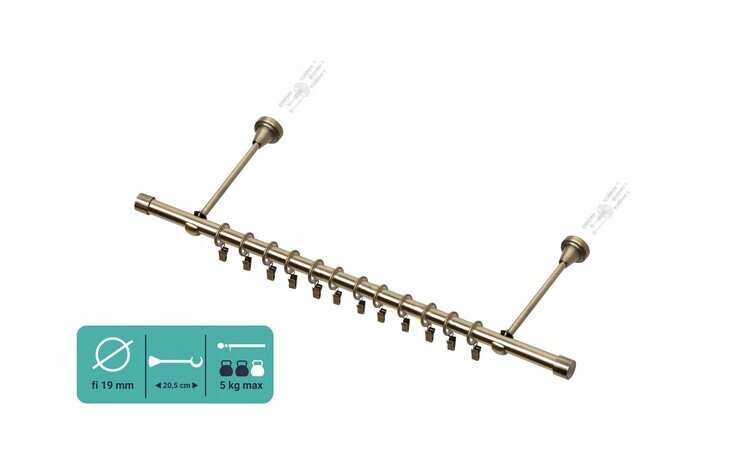 Karnisz pojedynczy metalowy fi 19 złoto antyk Luna