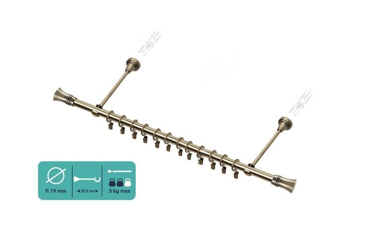 Karnisz pojedynczy metalowy fi 19 złoto antyk Prince