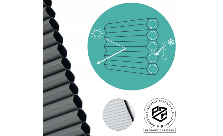 PLISA DACHOWA PLASTER MIODU DO OKNA FAKRO 66x118 TKANINA GRAFIT PROFIL BIAŁY