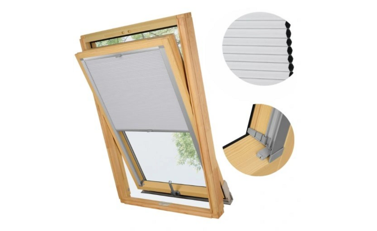 PLISA DACHOWA PLASTER MIODU DO OKNA FAKRO 66x118 TKANINA SZARA PROFIL SREBRNY ANODA