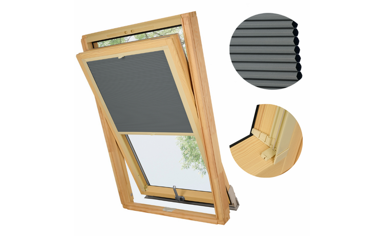 PLISA DACHOWA PLASTER MIODU DO OKNA FAKRO 78x140 TKANINA GRAFIT PROFIL BEŻ