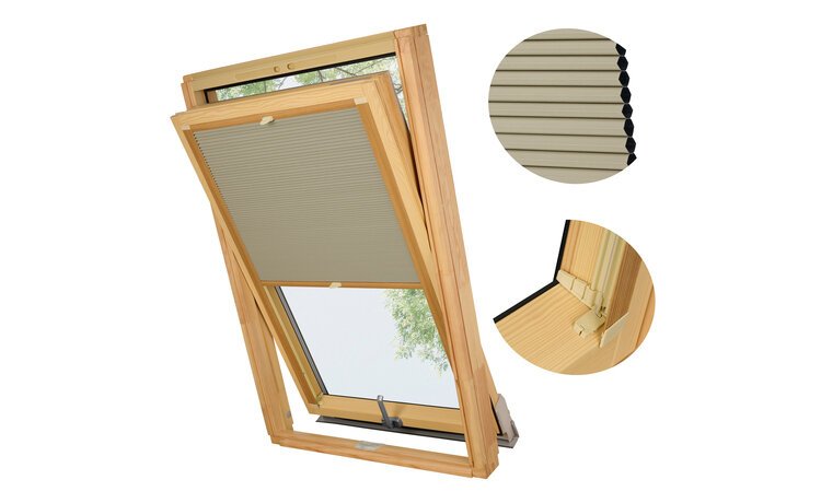PLISA DACHOWA PLASTER MIODU DO OKNA VELUX MK08 TKANINA BEŻ PROFIL SOSNA