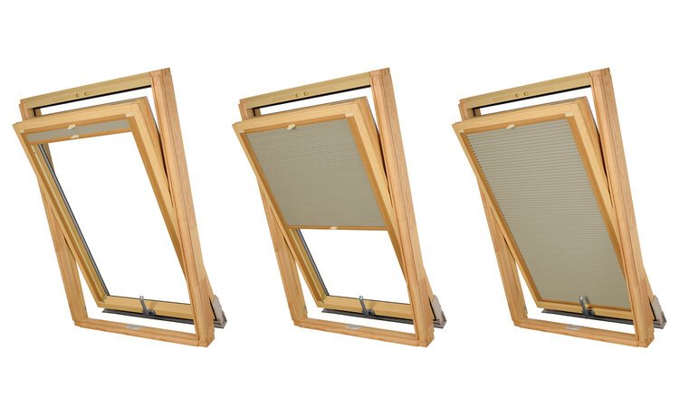 PLISA DACHOWA PLASTER MIODU DO OKNA VELUX MK08 TKANINA BEŻ PROFIL SOSNA