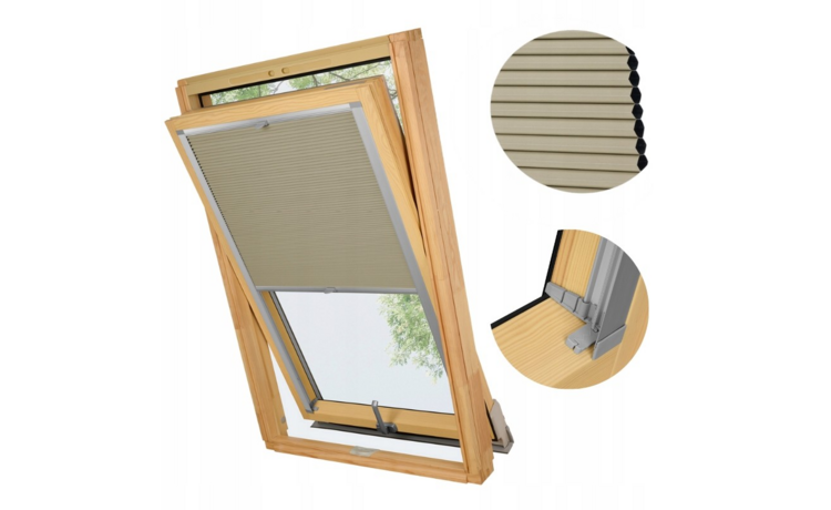 PLISA DACHOWA PLASTER MIODU DO OKNA VELUX MK08 TKANINA BEŻ PROFIL SREBRNY ANODA