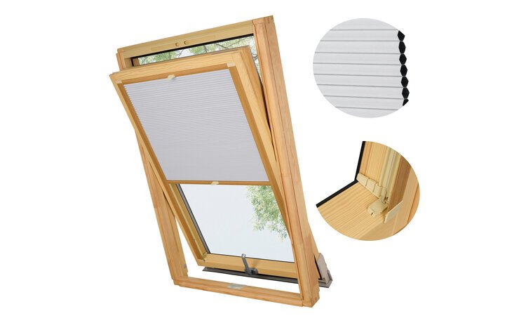 PLISA DACHOWA PLASTER MIODU DO OKNA VELUX MK08 TKANINA BIAŁA PROFIL SOSNA
