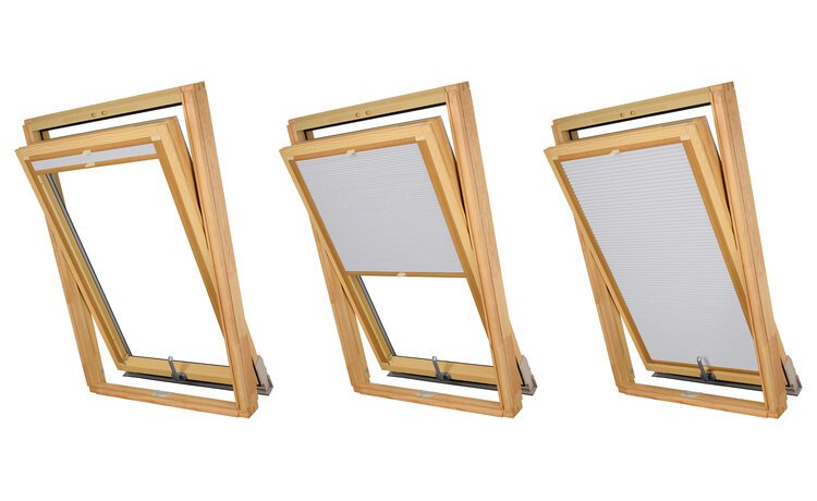 PLISA DACHOWA PLASTER MIODU DO OKNA VELUX MK08 TKANINA BIAŁA PROFIL SOSNA