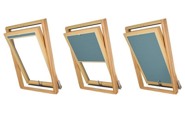 PLISA DACHOWA PLASTER MIODU DO OKNA VELUX MK08 TKANINA BŁĘKIT PROFIL BEŻ