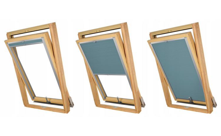 PLISA DACHOWA PLASTER MIODU DO OKNA VELUX MK08 TKANINA BŁĘKIT PROFIL SREBRNY ANODA