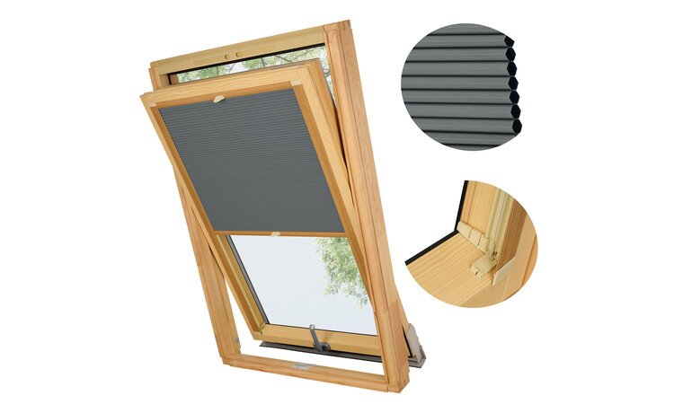 PLISA DACHOWA PLASTER MIODU DO OKNA VELUX MK08 TKANINA GRAFIT PROFIL SOSNA