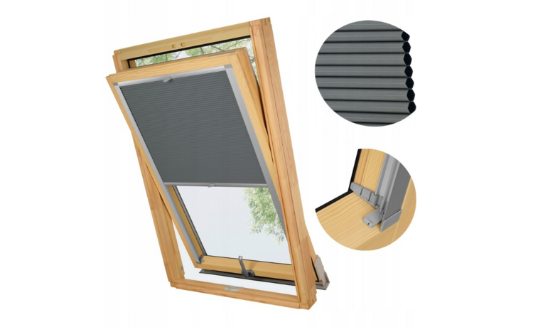 PLISA DACHOWA PLASTER MIODU DO OKNA VELUX MK08 TKANINA GRAFIT PROFIL SREBRNY ANODA
