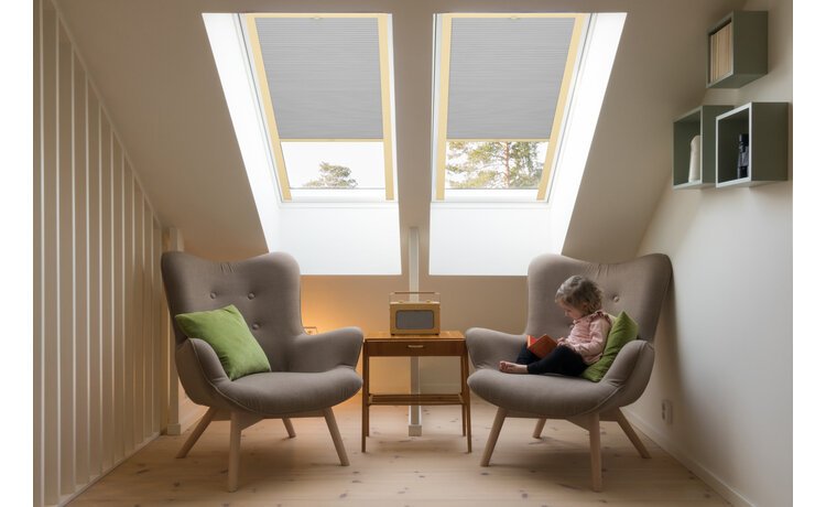 PLISA DACHOWA PLASTER MIODU DO OKNA VELUX MK08 TKANINA SZARA PROFIL BEŻ