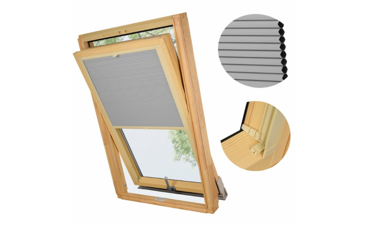 PLISA DACHOWA PLASTER MIODU DO OKNA VELUX MK08 TKANINA SZARA PROFIL BEŻ